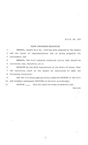 83rd Texas Legislature, Regular Session, House Concurrent Resolution 222