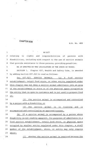 83rd Texas Legislature, Regular Session, House Bill 489, Chapter 838