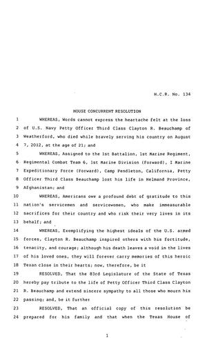 83rd Texas Legislature, Regular Session, House Concurrent Resolution 134