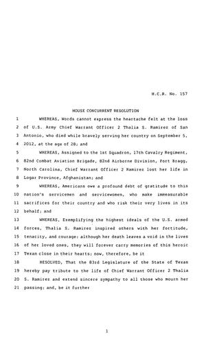 83rd Texas Legislature, Regular Session, House Concurrent Resolution 157