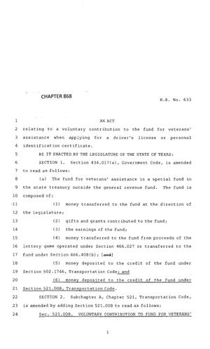 83rd Texas Legislature, Regular Session, House Bill 633, Chapter 868
