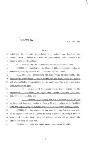 83rd Texas Legislature, Regular Session, House Bill 698, Chapter 874