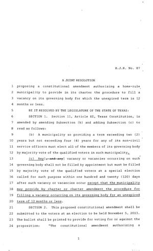 83rd Texas Legislature, Regular Session, House Joint Resolution 87