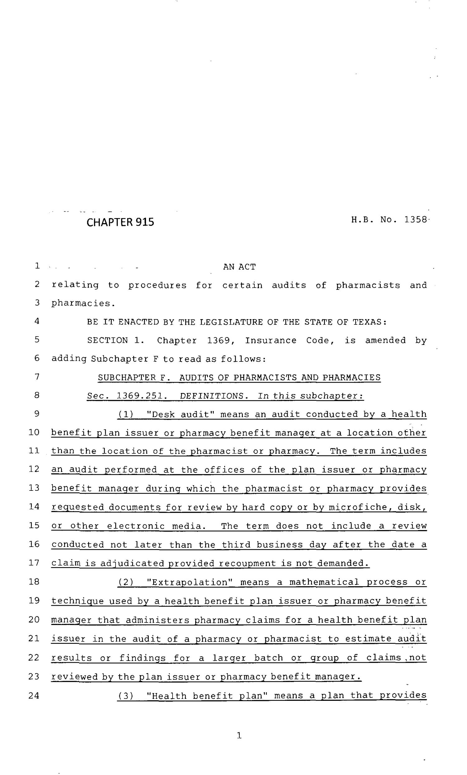 83rd Texas Legislature, Regular Session, House Bill 1358, Chapter 915
                                                
                                                    [Sequence #]: 1 of 14
                                                