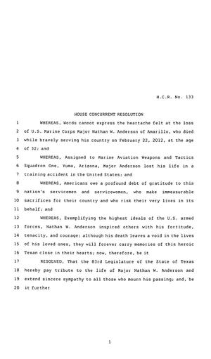 83rd Texas Legislature, Regular Session, House Concurrent Resolution 133