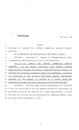 83rd Texas Legislature, Regular Session, House Bill 138, Chapter 845