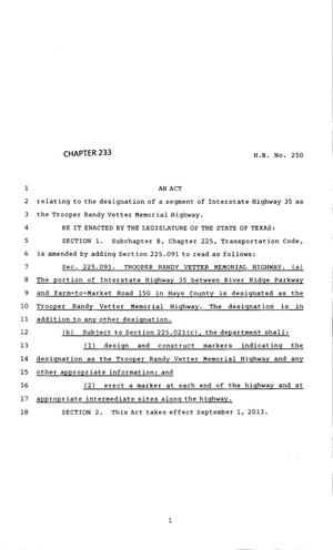 83rd Texas Legislature, Regular Session, House Bill 250, Chapter 233