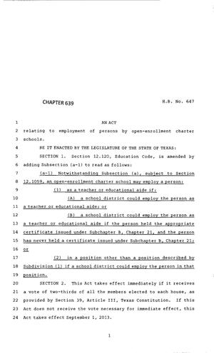 83rd Texas Legislature, Regular Session, House Bill 647, Chapter 639