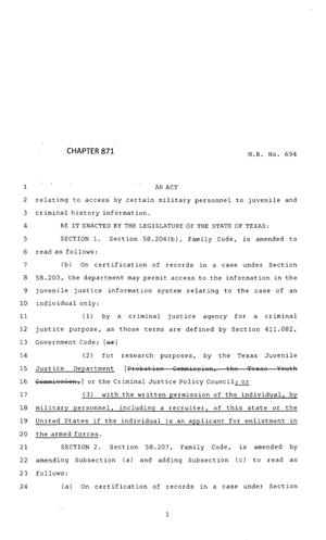 83rd Texas Legislature, Regular Session, House Bill 694, Chapter 871