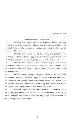83rd Texas Legislature, Regular Session, House Concurrent Resolution 176