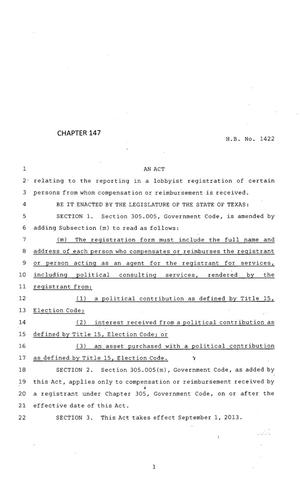 83rd Texas Legislature, Regular Session, House Bill 1422, Chapter 147