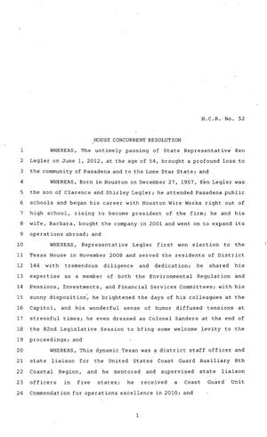 83rd Texas Legislature, Regular Session, House Concurrent Resolution 52