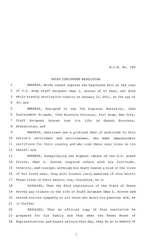 83rd Texas Legislature, Regular Session, House Concurrent Resolution 199