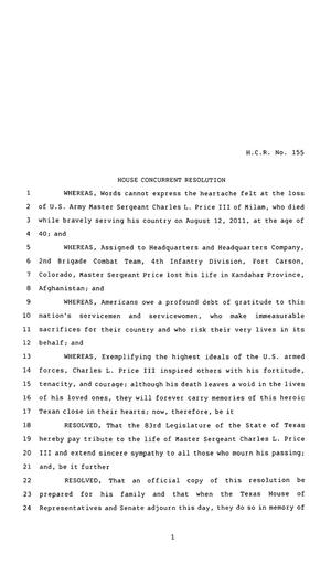 83rd Texas Legislature, Regular Session, House Concurrent Resolution 155