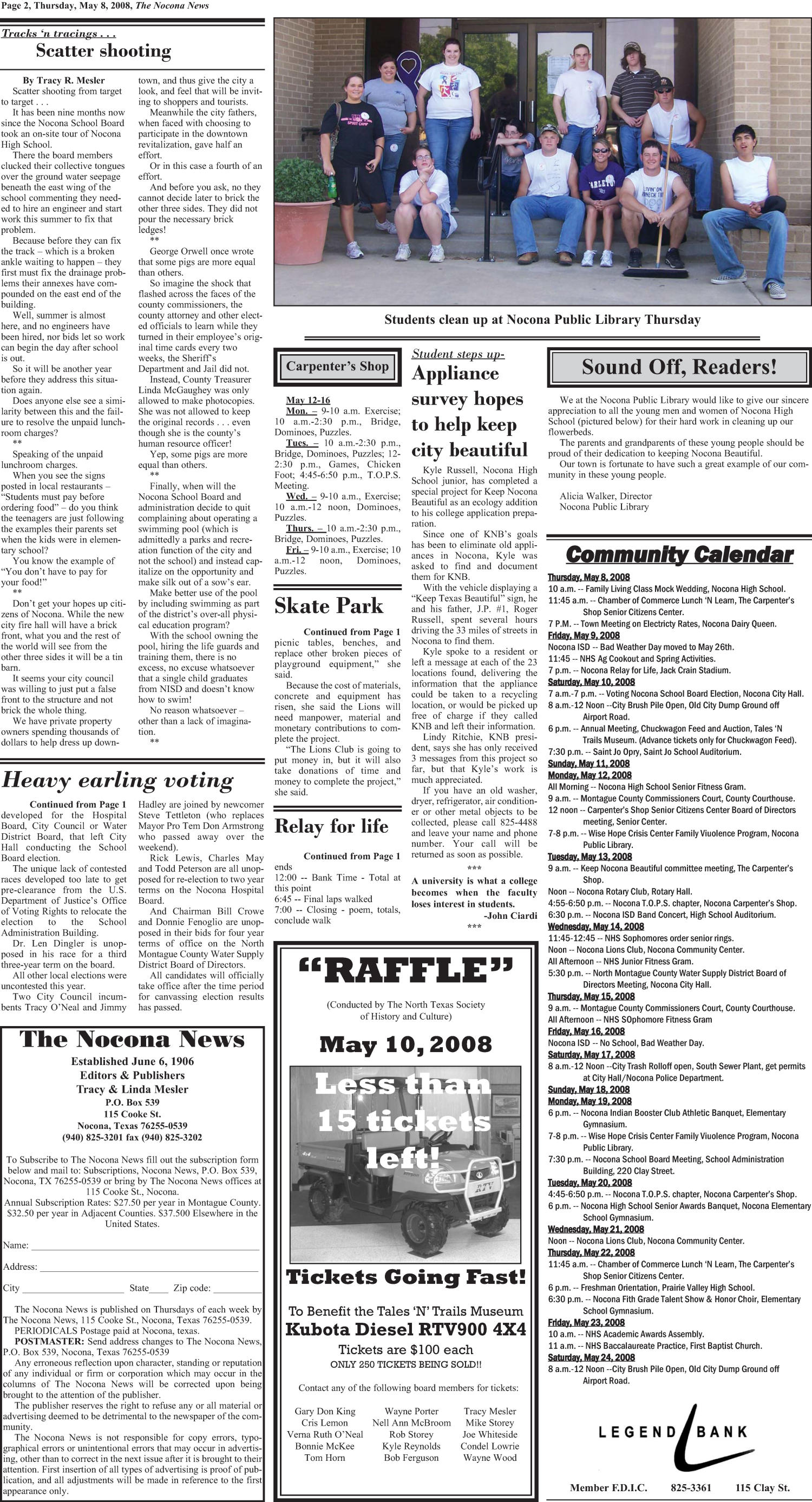 The Nocona News (Nocona, Tex.), Vol. 102, No. 48, Ed. 1 Thursday, May 8, 2008
                                                
                                                    [Sequence #]: 2 of 12
                                                