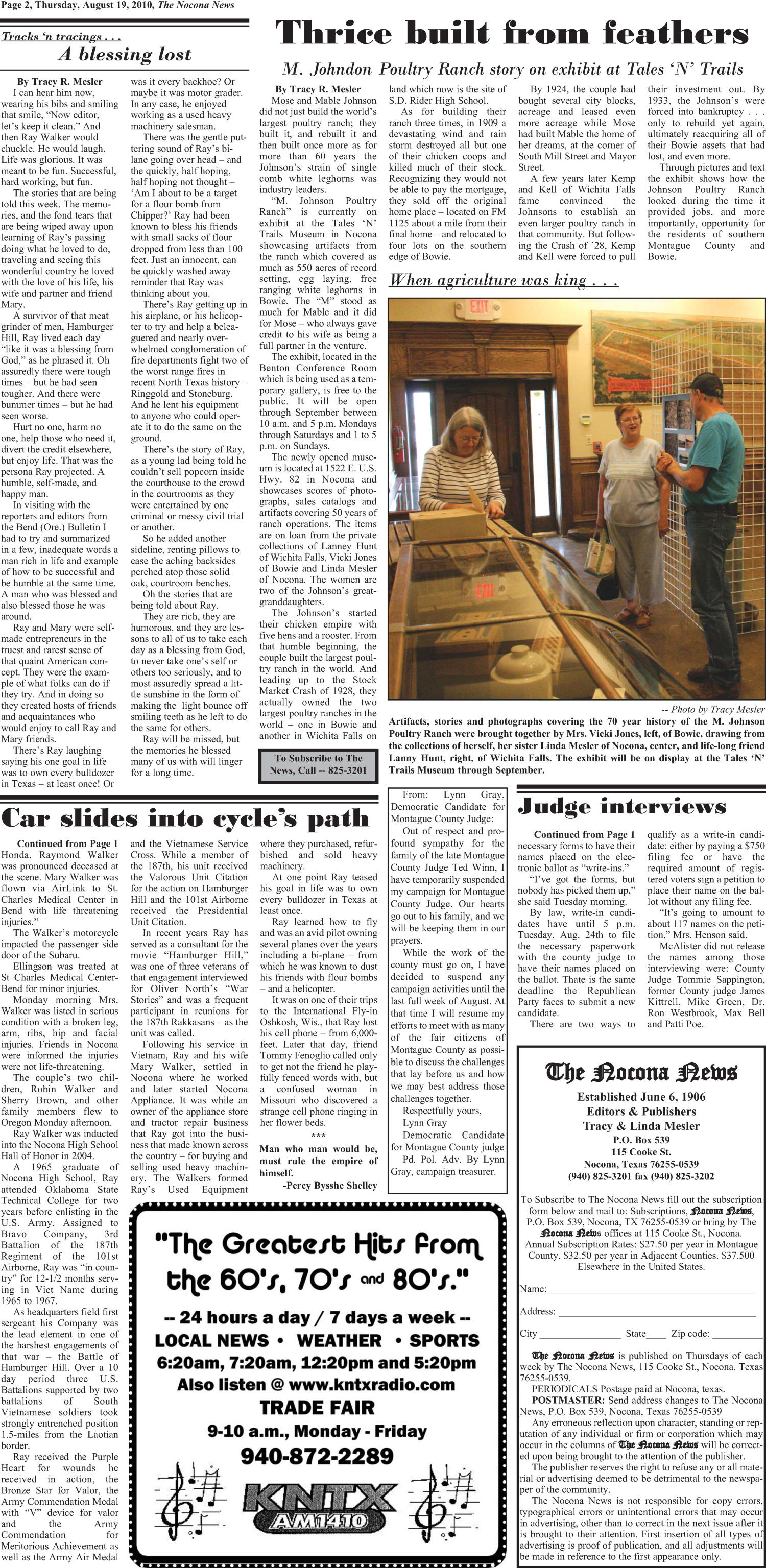The Nocona News (Nocona, Tex.), Vol. 106, No. 12, Ed. 1 Thursday, August 19, 2010
                                                
                                                    [Sequence #]: 2 of 8
                                                