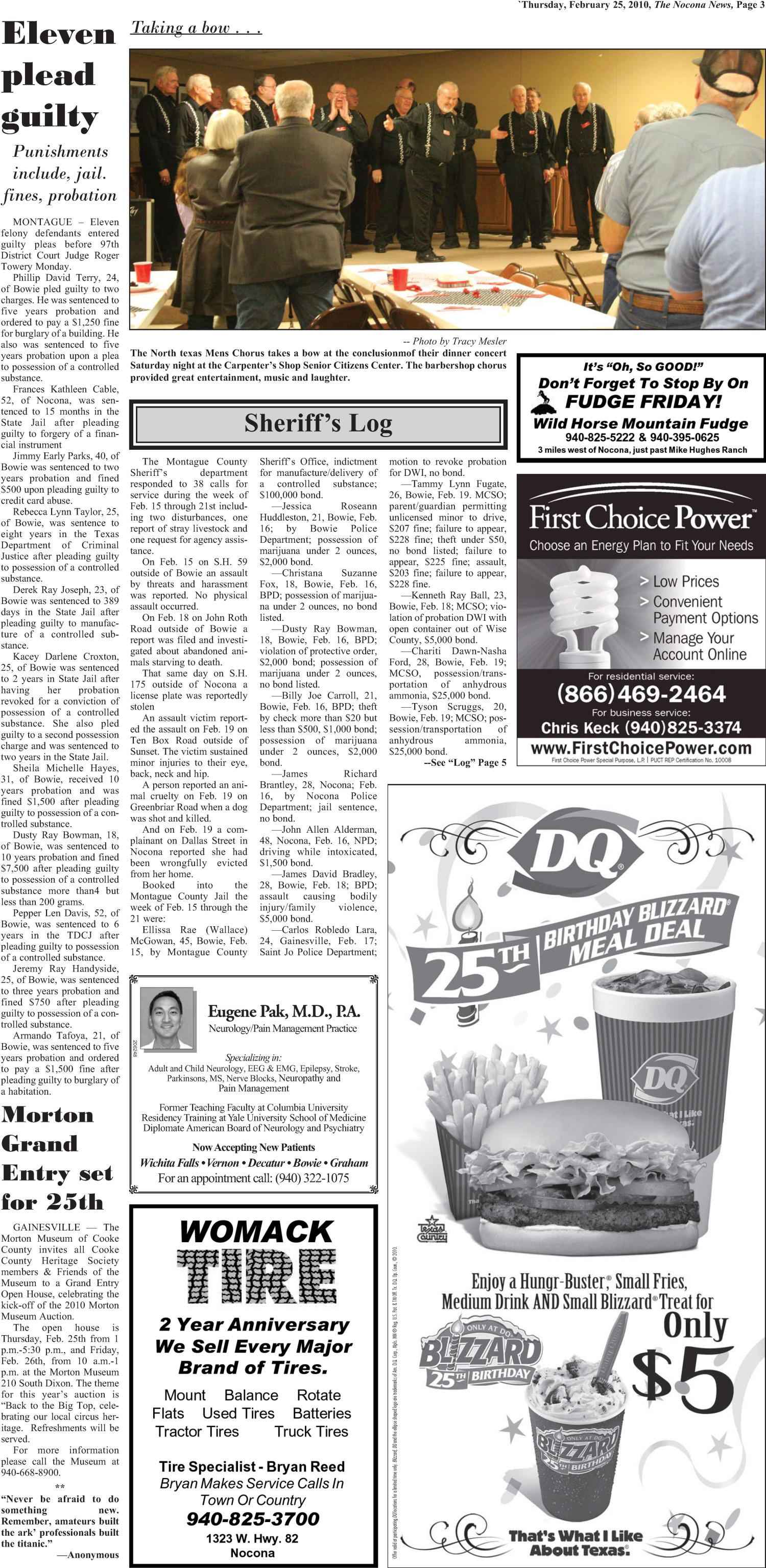 The Nocona News (Nocona, Tex.), Vol. 105, No. 38, Ed. 1 Thursday, February 25, 2010
                                                
                                                    [Sequence #]: 3 of 12
                                                
