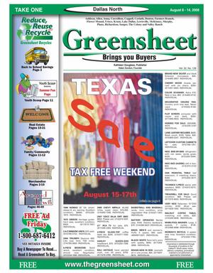 Primary view of object titled 'Greensheet (Dallas, Tex.), Vol. 32, No. 126, Ed. 1 Friday, August 8, 2008'.