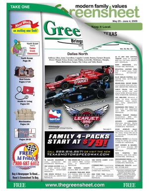 Primary view of object titled 'Greensheet (Dallas, Tex.), Vol. 33, No. 56, Ed. 1 Friday, May 29, 2009'.