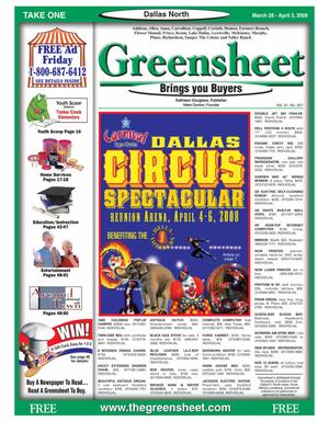 Primary view of object titled 'Greensheet (Dallas, Tex.), Vol. 31, No. 357, Ed. 1 Friday, March 28, 2008'.