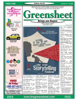 Primary view of object titled 'Greensheet (Dallas, Tex.), Vol. 32, No. 189, Ed. 1 Friday, October 10, 2008'.