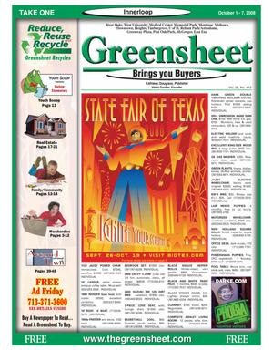 Greensheet (Houston, Tex.), Vol. 39, No. 412, Ed. 1 Wednesday, October 1, 2008