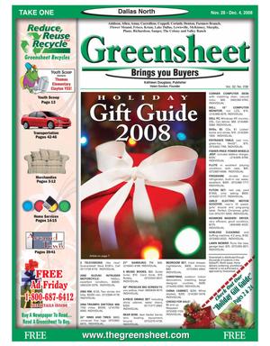 Primary view of object titled 'Greensheet (Dallas, Tex.), Vol. 32, No. 238, Ed. 1 Friday, November 28, 2008'.