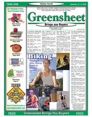 Primary view of object titled 'Greensheet (Dallas, Tex.), Vol. 30, No. 161, Ed. 1 Friday, September 15, 2006'.