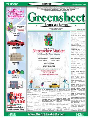 Primary view of object titled 'Greensheet (Houston, Tex.), Vol. 39, No. 460, Ed. 1 Wednesday, October 29, 2008'.