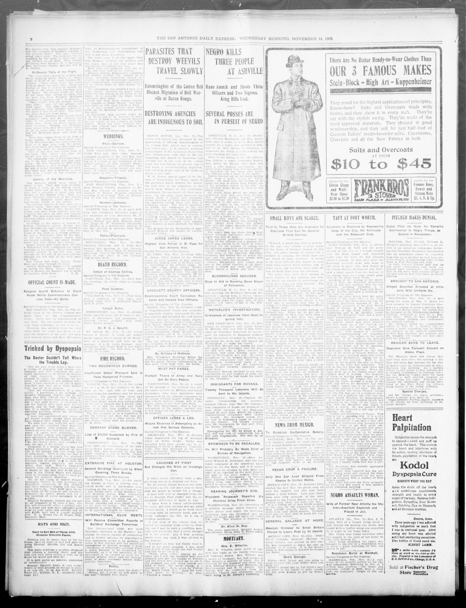 The Daily Express. (San Antonio, Tex.), Vol. 41, No. 318, Ed. 1 Wednesday, November 14, 1906
                                                
                                                    [Sequence #]: 2 of 14
                                                