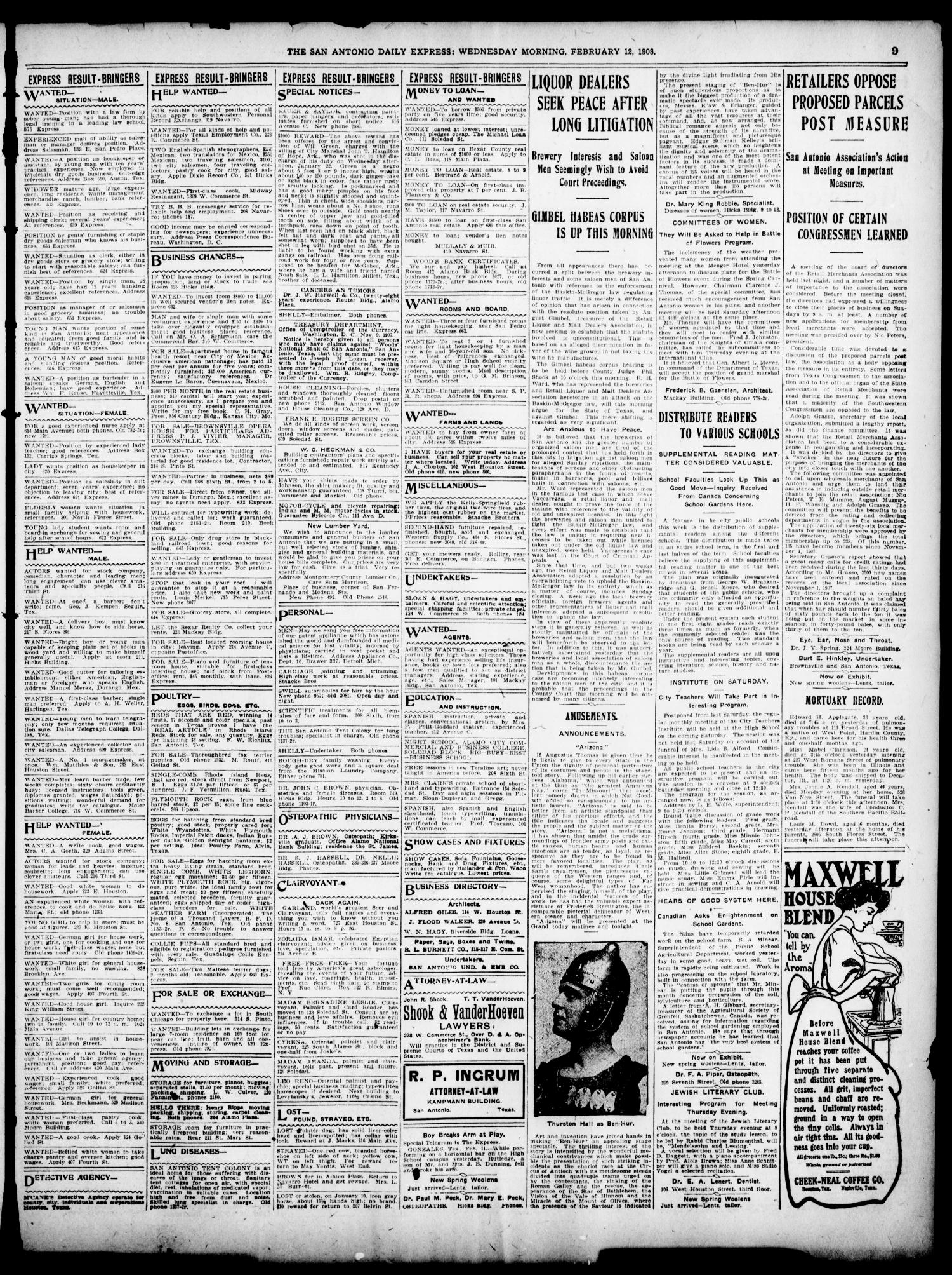 The Daily Express. (San Antonio, Tex.), Vol. 43, No. 43, Ed. 1 Wednesday, February 12, 1908
                                                
                                                    [Sequence #]: 9 of 12
                                                
