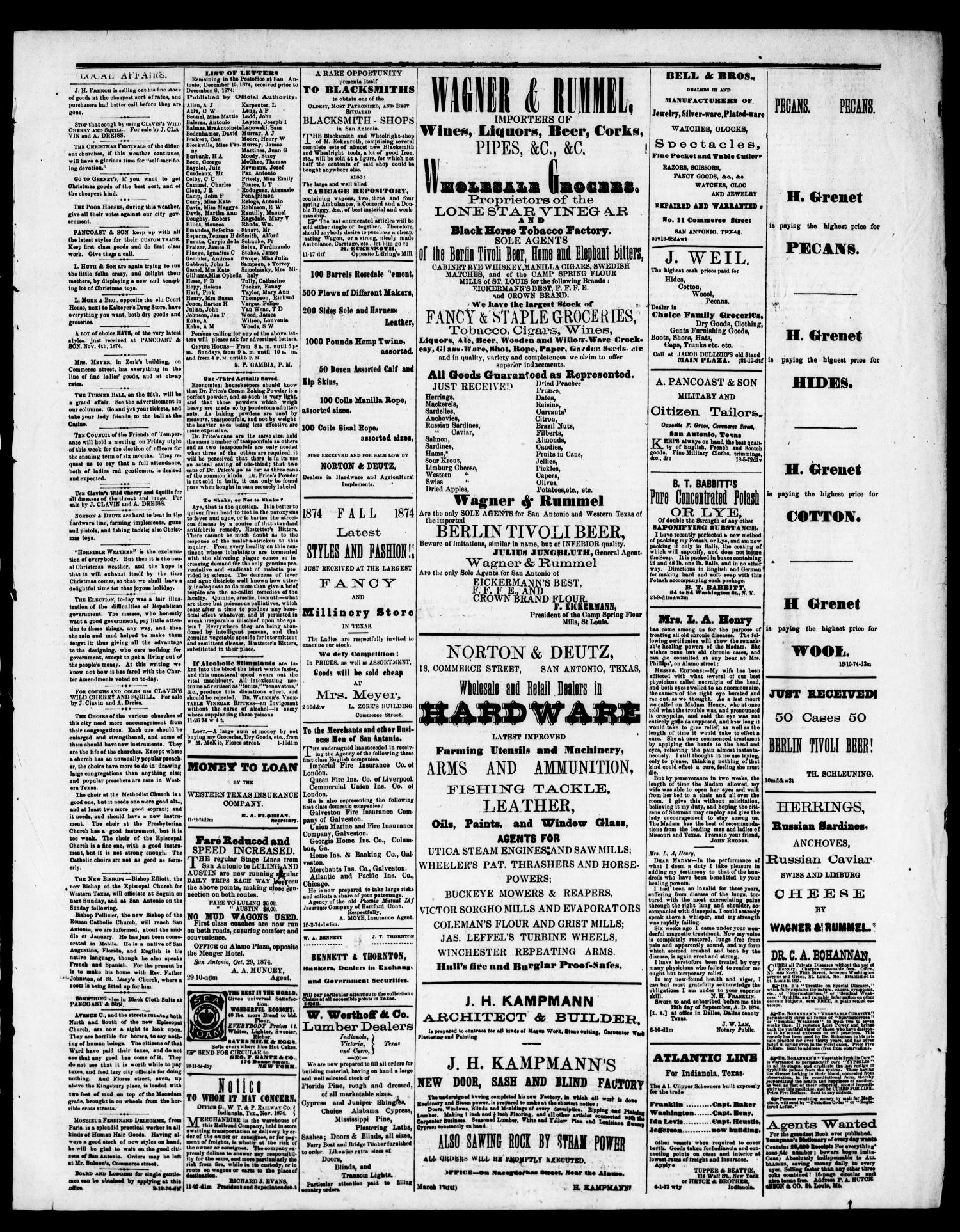 San Antonio Daily Express. (San Antonio, Tex.), Vol. 8, No. 207, Ed. 1 Tuesday, December 15, 1874
                                                
                                                    [Sequence #]: 3 of 6
                                                