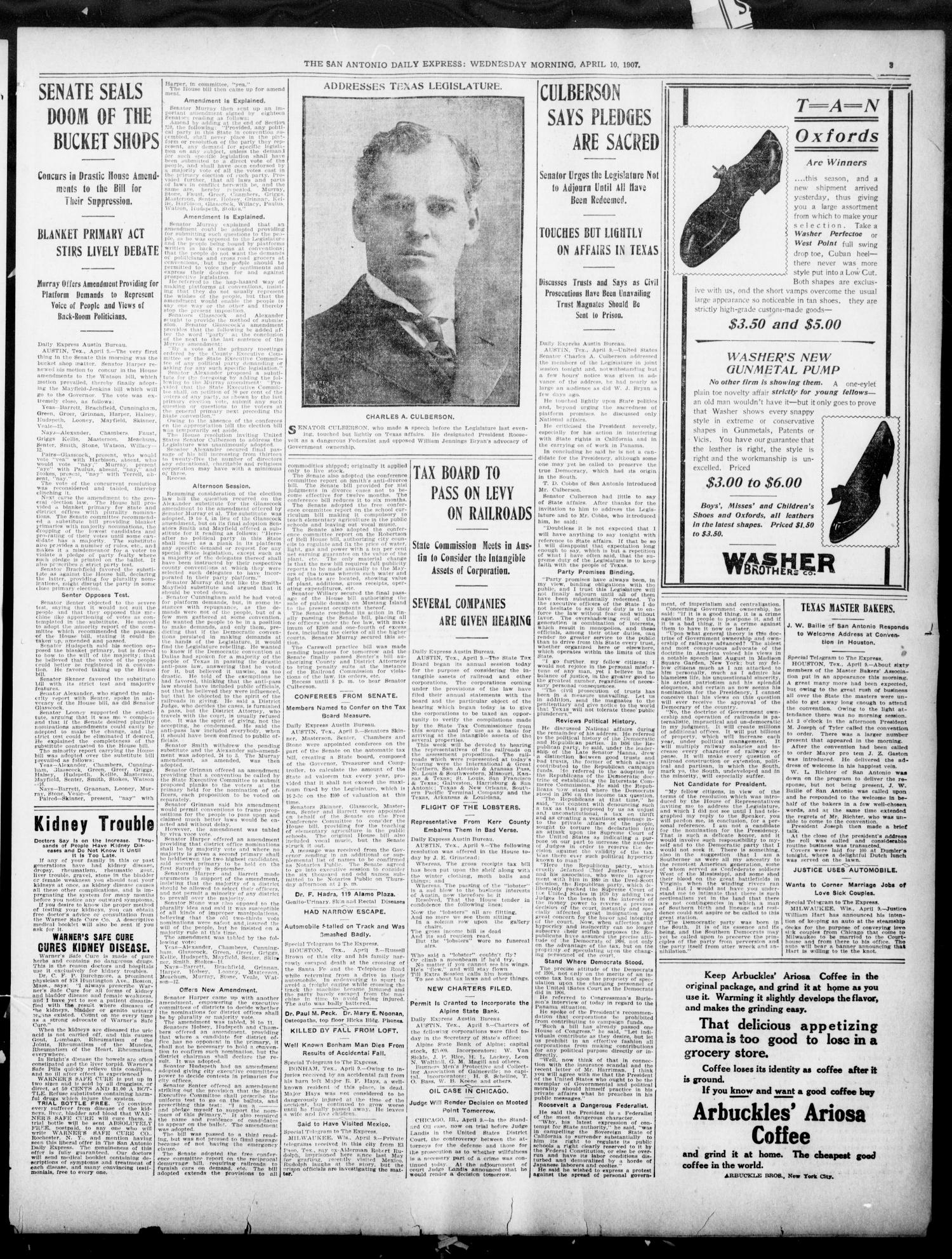 The Daily Express. (San Antonio, Tex.), Vol. 42, No. 100, Ed. 1 Wednesday, April 10, 1907
                                                
                                                    [Sequence #]: 3 of 14
                                                