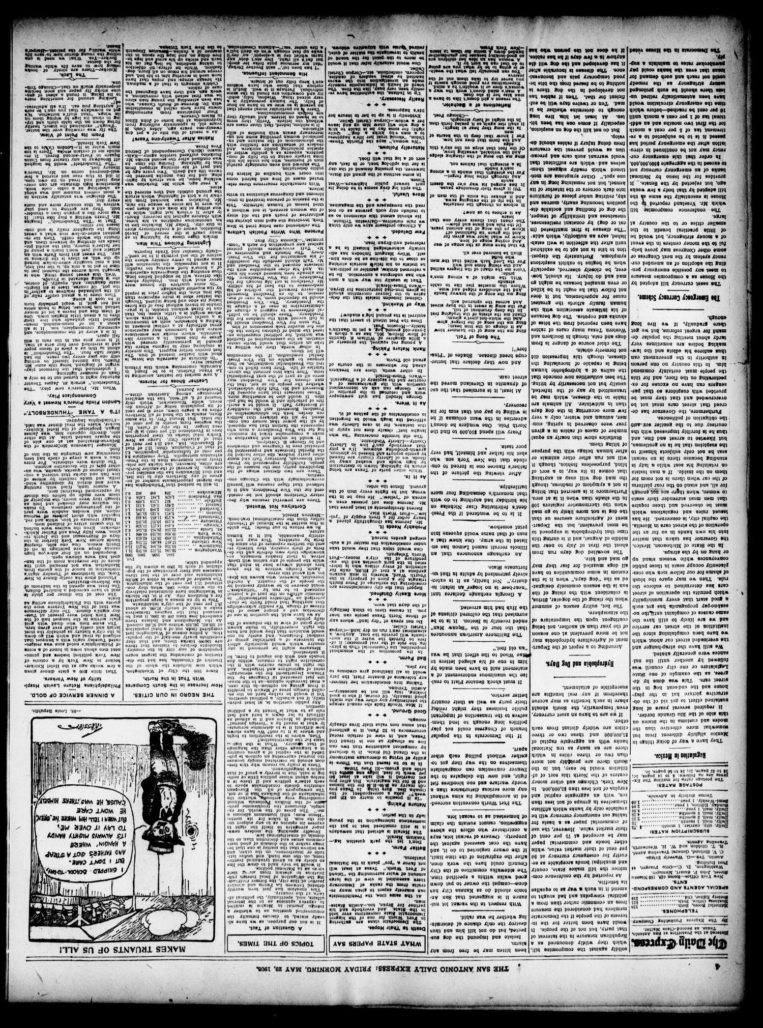 The Daily Express. (San Antonio, Tex.), Vol. 43, No. 150, Ed. 1 Friday, May 29, 1908
                                                
                                                    [Sequence #]: 4 of 12
                                                