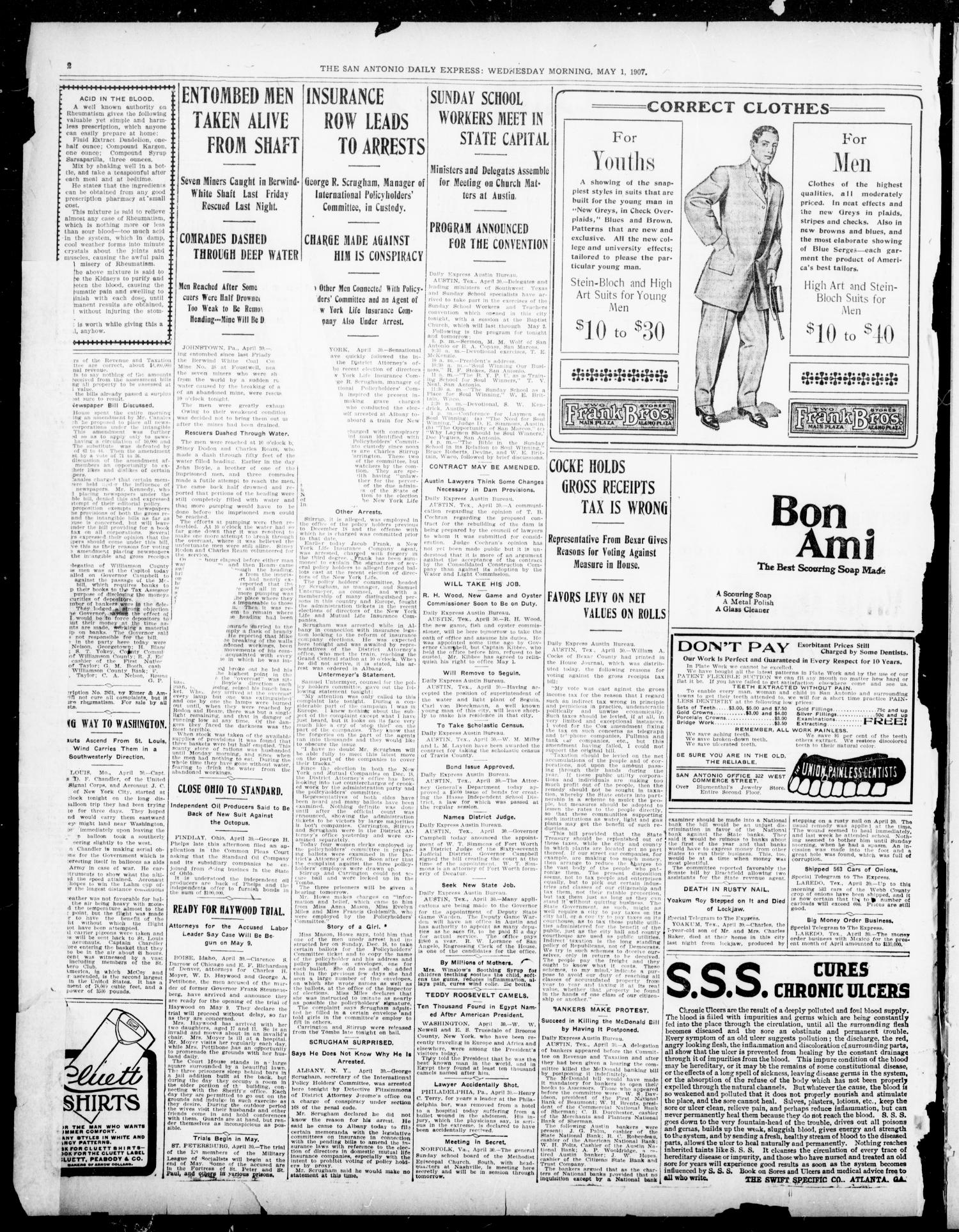 The Daily Express. (San Antonio, Tex.), Vol. 42, No. 121, Ed. 1 Wednesday, May 1, 1907
                                                
                                                    [Sequence #]: 2 of 14
                                                