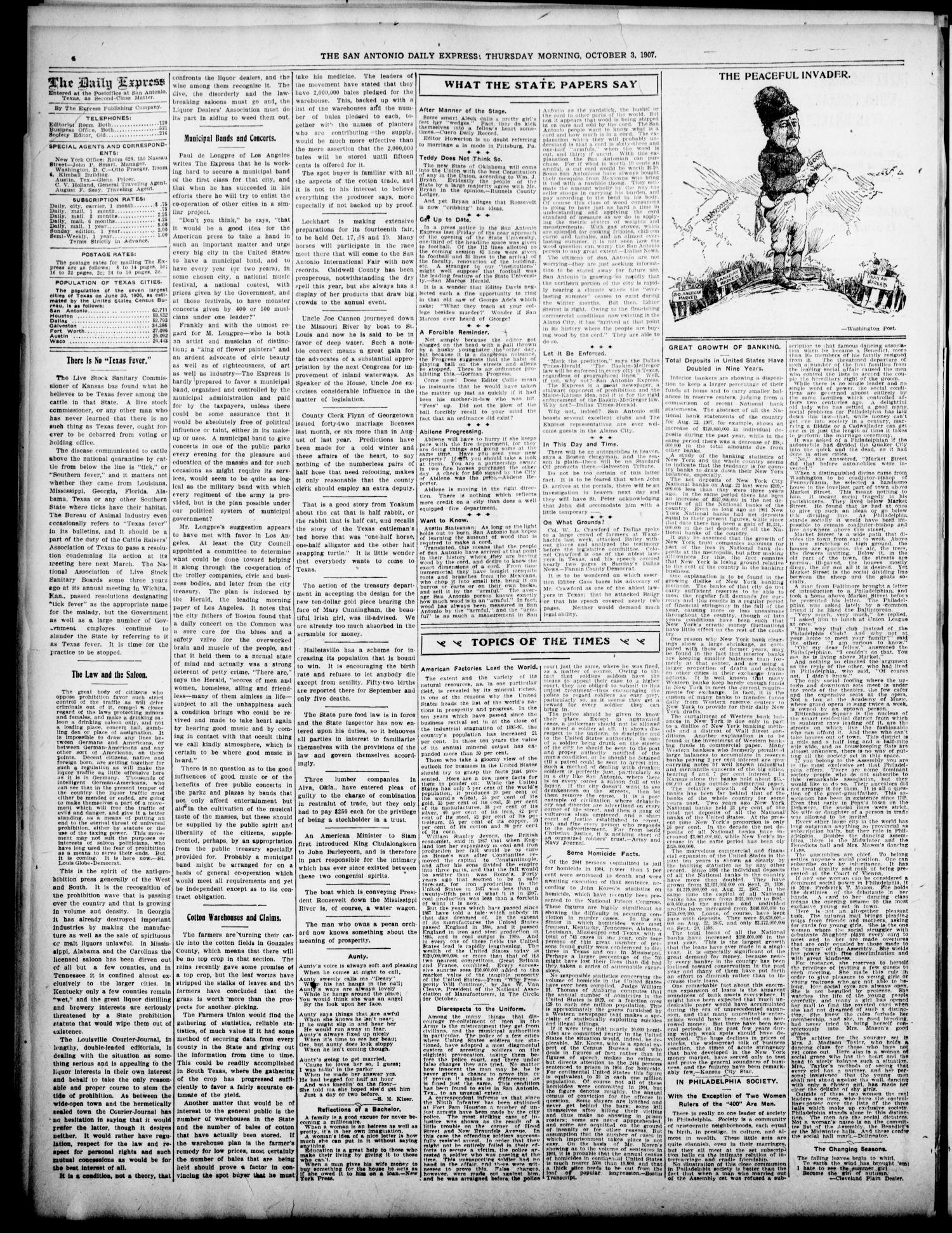 The Daily Express. (San Antonio, Tex.), Vol. 42, No. 276, Ed. 1 Thursday, October 3, 1907
                                                
                                                    [Sequence #]: 4 of 14
                                                
