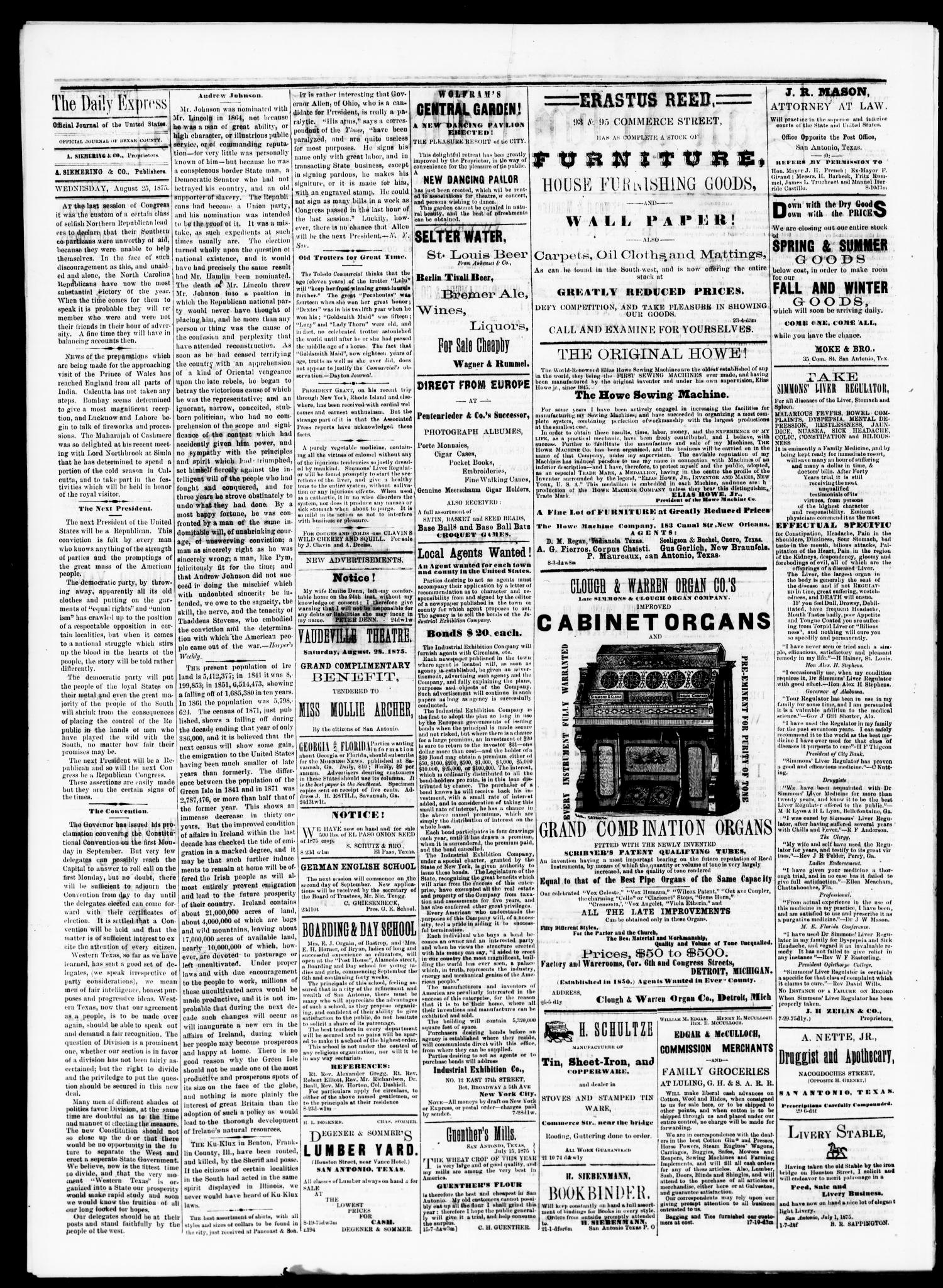 San Antonio Daily Express. (San Antonio, Tex.), Vol. 9, No. 199, Ed. 1 Wednesday, August 25, 1875
                                                
                                                    [Sequence #]: 2 of 4
                                                