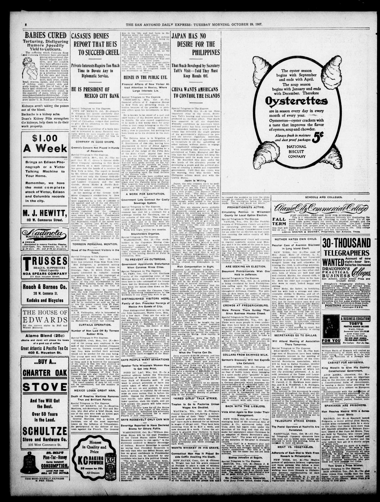 The Daily Express. (San Antonio, Tex.), Vol. 42, No. 302, Ed. 1 Tuesday, October 29, 1907
                                                
                                                    [Sequence #]: 8 of 14
                                                