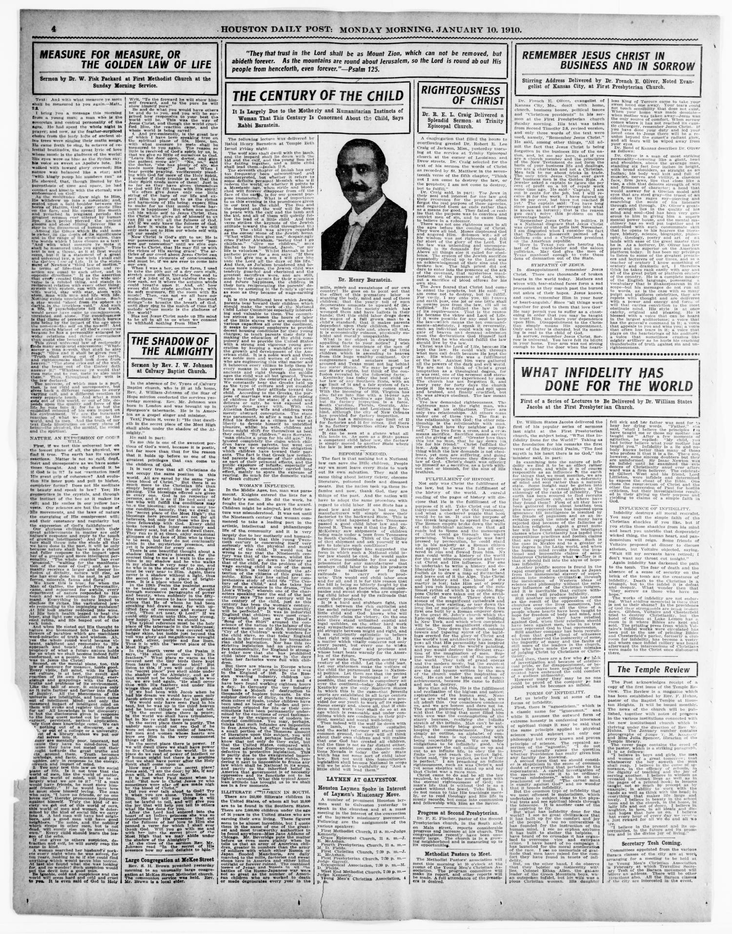 The Houston Post. (Houston, Tex.), Vol. 25TH YEAR, Ed. 1 Monday, January 10, 1910
                                                
                                                    [Sequence #]: 4 of 12
                                                
