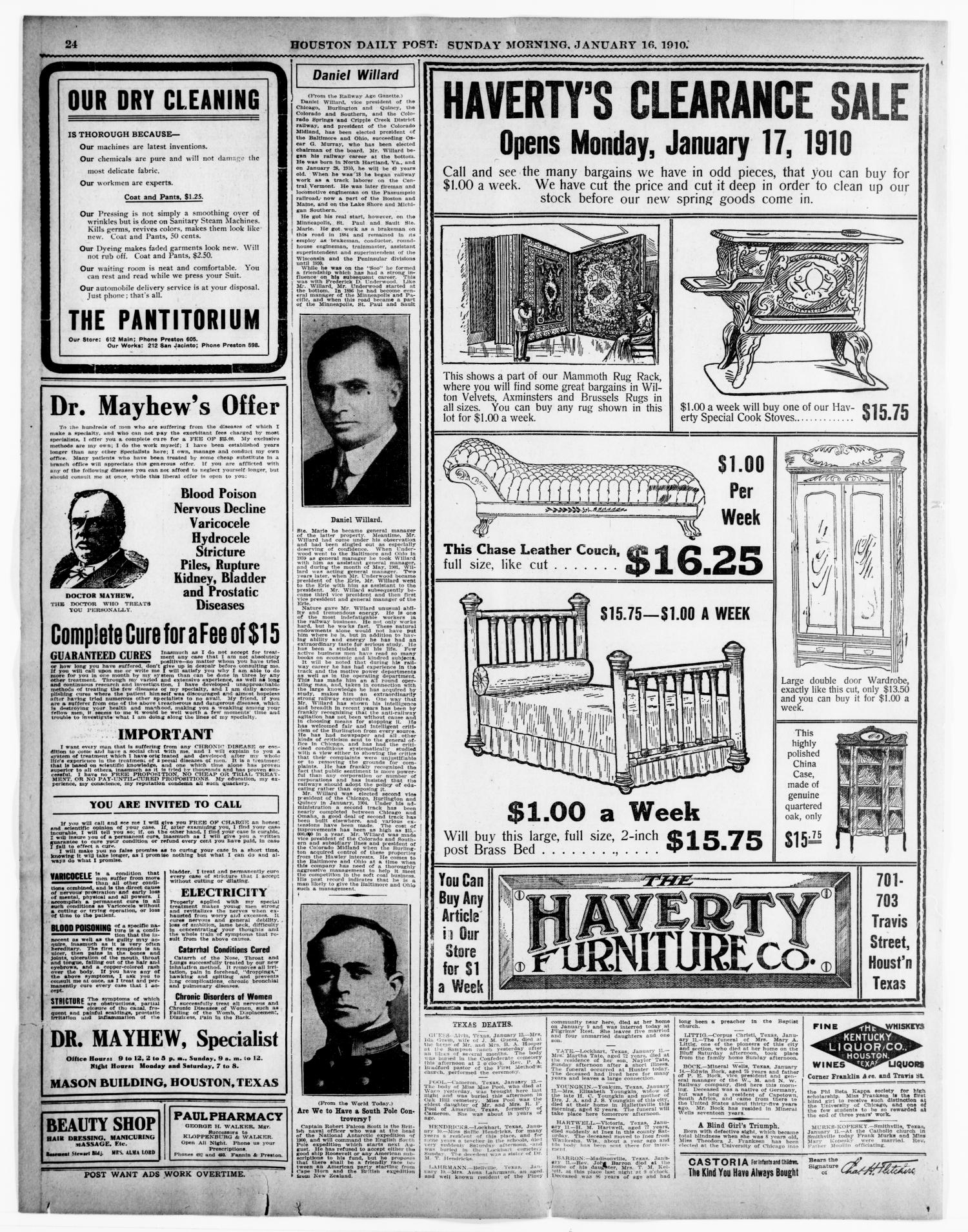 The Houston Post. (Houston, Tex.), Vol. 25TH YEAR, Ed. 1 Sunday, January 16, 1910
                                                
                                                    [Sequence #]: 24 of 56
                                                
