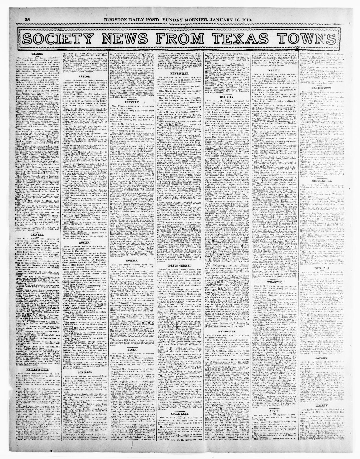 The Houston Post. (Houston, Tex.), Vol. 25TH YEAR, Ed. 1 Sunday, January 16, 1910
                                                
                                                    [Sequence #]: 38 of 56
                                                