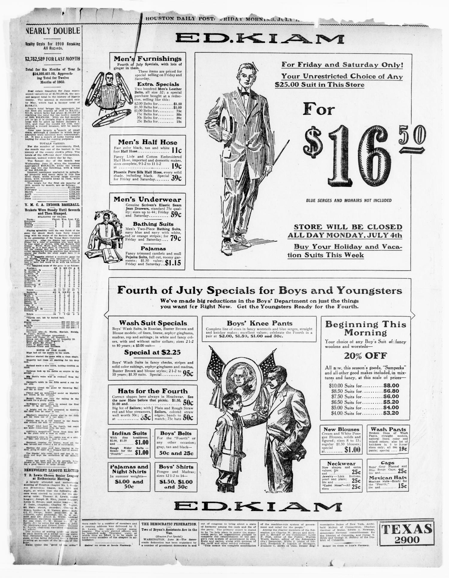 The Houston Post. (Houston, Tex.), Vol. 26TH YEAR, Ed. 1 Friday, July 1, 1910
                                                
                                                    [Sequence #]: 4 of 17
                                                