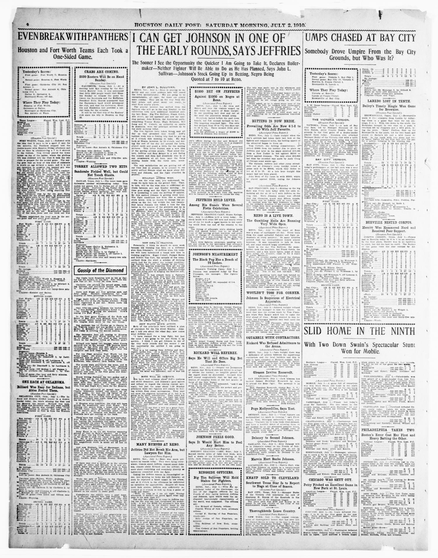 The Houston Post. (Houston, Tex.), Vol. 26TH YEAR, Ed. 1 Saturday, July 2, 1910
                                                
                                                    [Sequence #]: 4 of 20
                                                