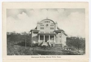 Primary view of object titled '[Folding Postcard of Chautauqua Building]'.