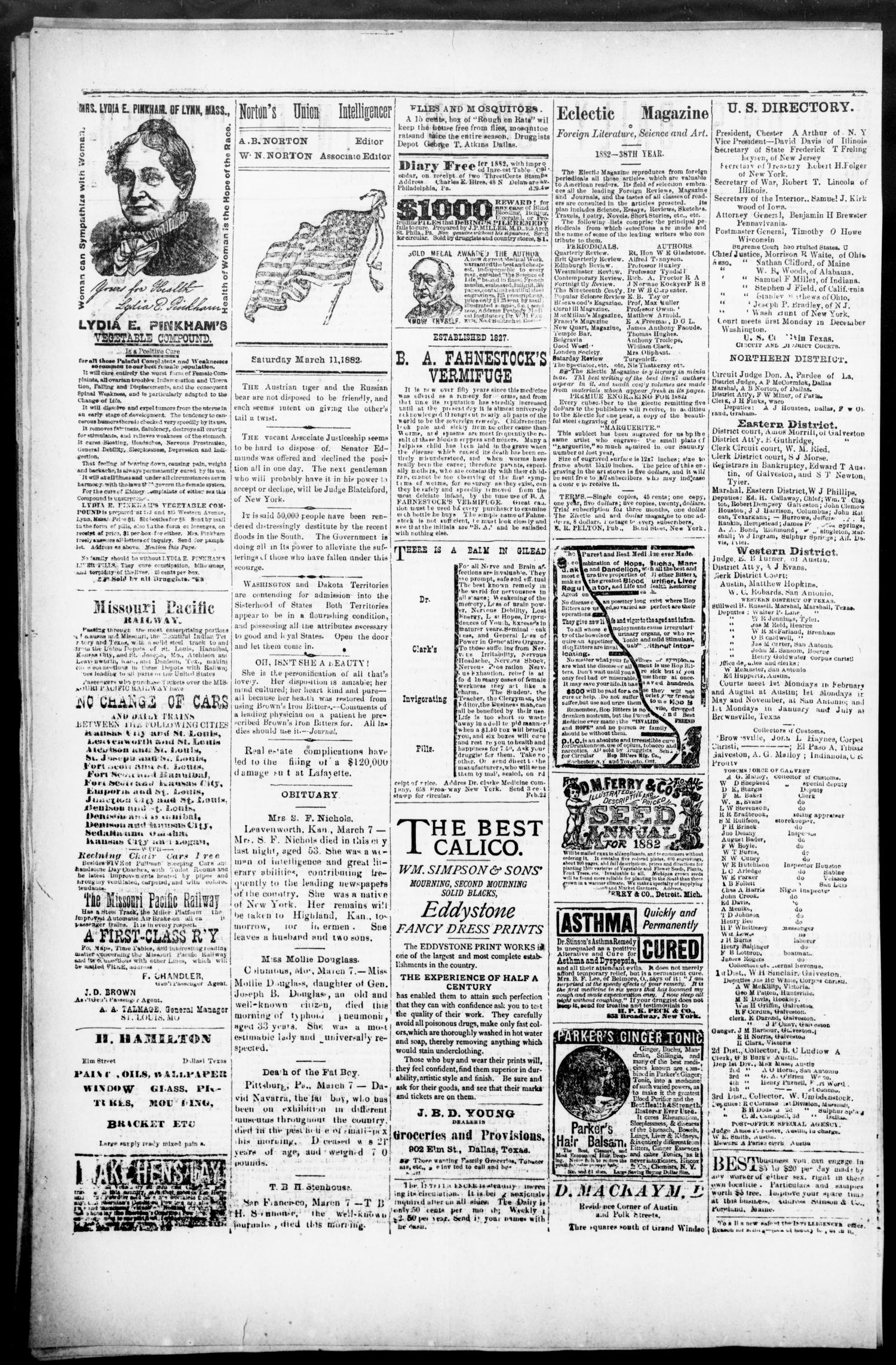Norton's Daily Union Intelligencer. (Dallas, Tex.), Vol. 6, No. 262, Ed. 1 Saturday, March 11, 1882
                                                
                                                    [Sequence #]: 2 of 4
                                                