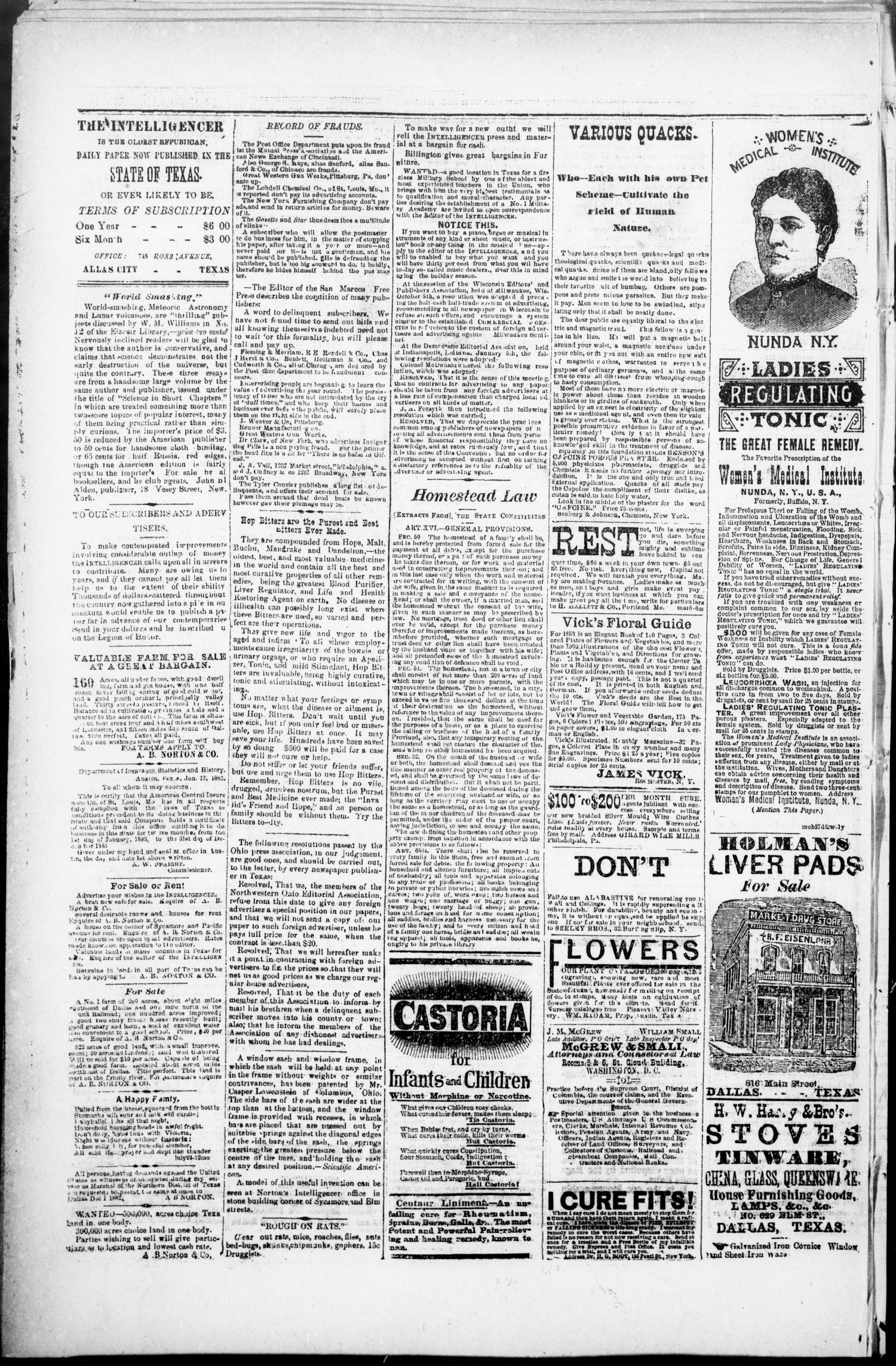 Norton's Daily Union Intelligencer. (Dallas, Tex.), Vol. 7, No. 286, Ed. 1 Monday, April 2, 1883
                                                
                                                    [Sequence #]: 4 of 4
                                                
