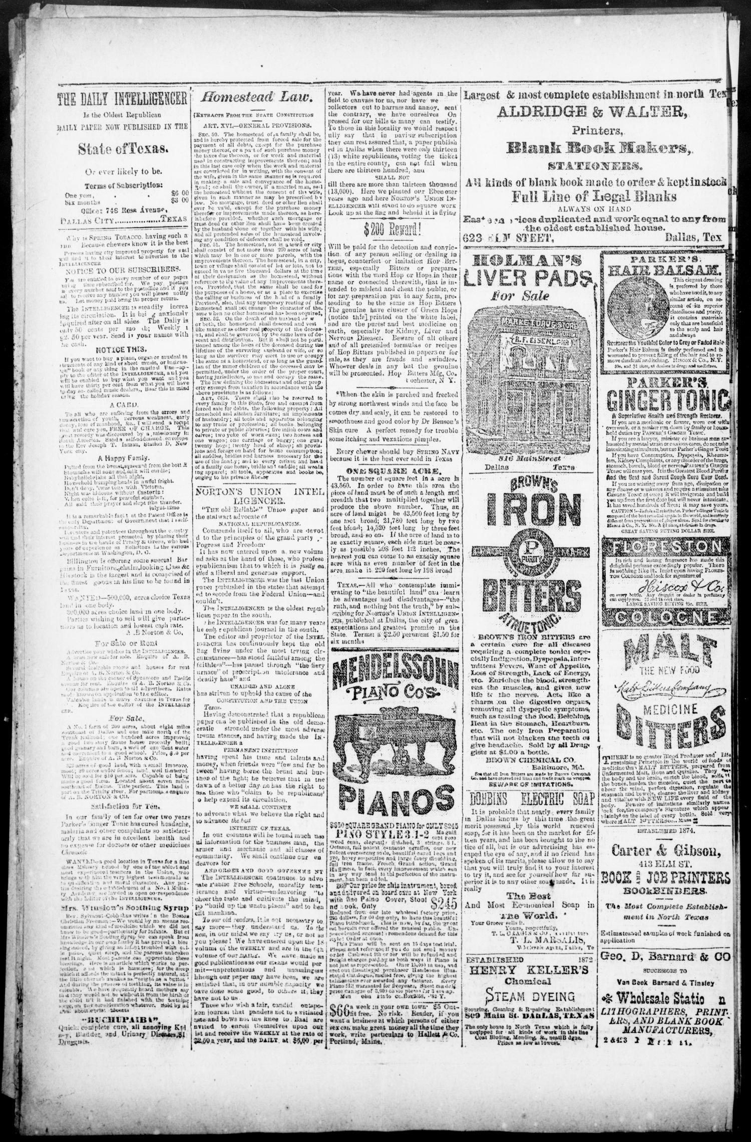 Norton's Daily Union Intelligencer. (Dallas, Tex.), Vol. 7, No. 154, Ed. 1 Saturday, October 28, 1882
                                                
                                                    [Sequence #]: 4 of 4
                                                
