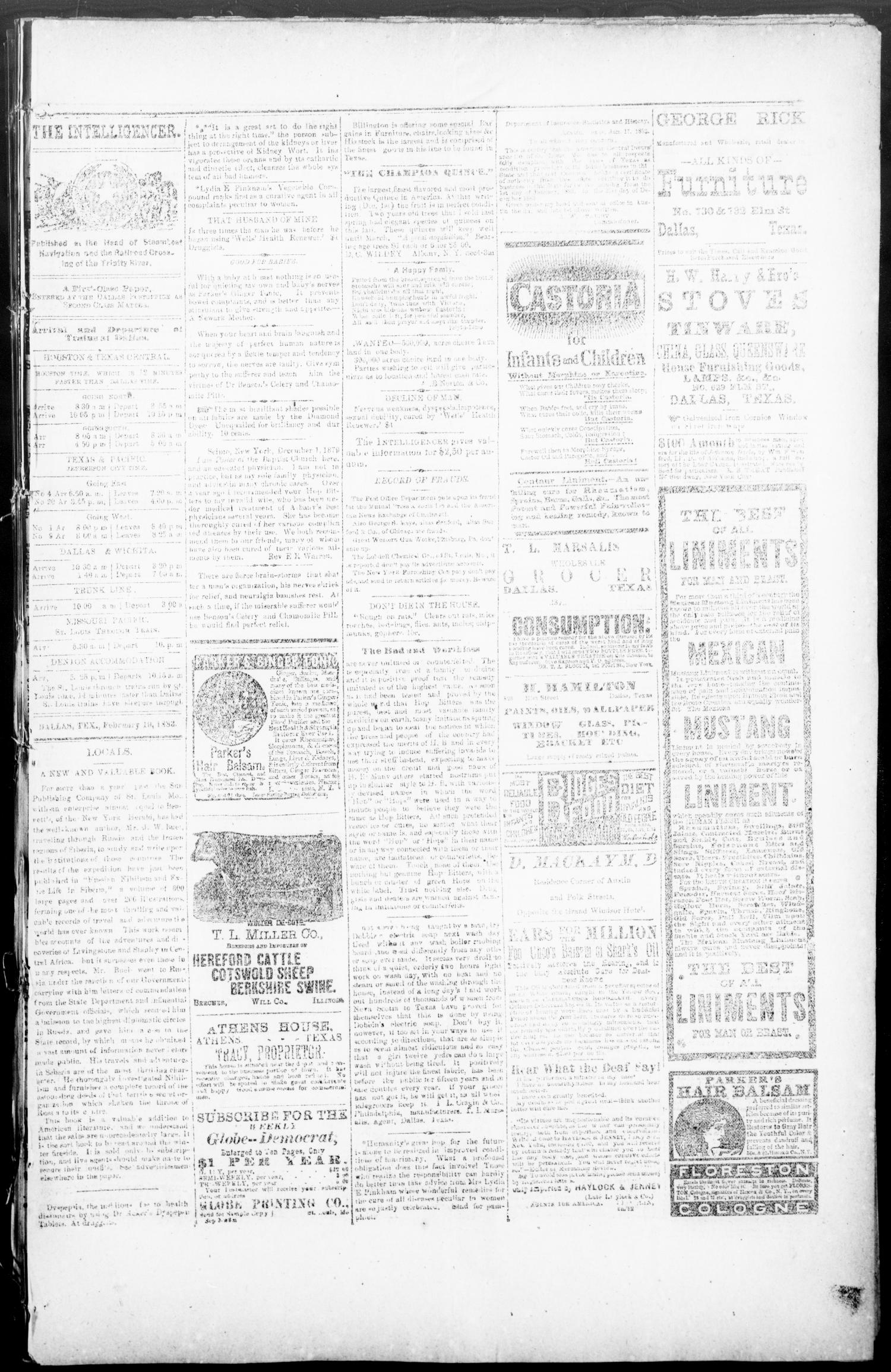 Norton's Daily Union Intelligencer. (Dallas, Tex.), Vol. 7, No. 243, Ed. 1 Saturday, February 10, 1883
                                                
                                                    [Sequence #]: 3 of 4
                                                