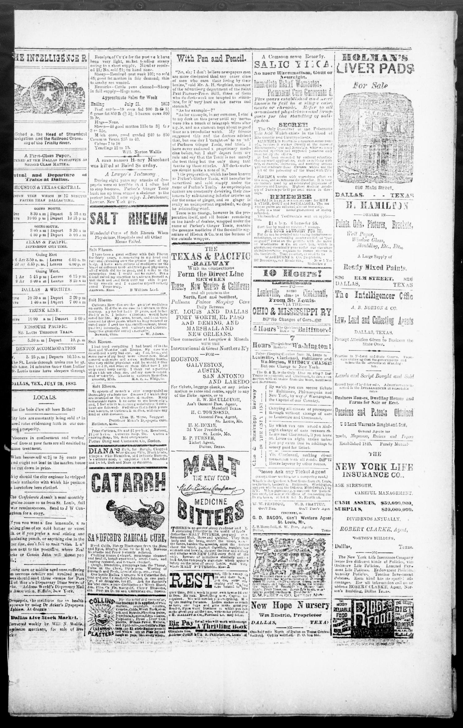 Norton's Daily Union Intelligencer. (Dallas, Tex.), Vol. 8, No. 73, Ed. 1 Wednesday, July 25, 1883
                                                
                                                    [Sequence #]: 3 of 4
                                                