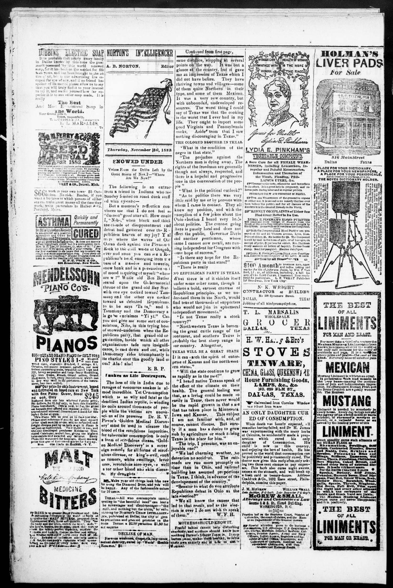 Norton's Daily Union Intelligencer. (Dallas, Tex.), Vol. 7, No. 182, Ed. 1 Thursday, November 30, 1882
                                                
                                                    [Sequence #]: 2 of 4
                                                